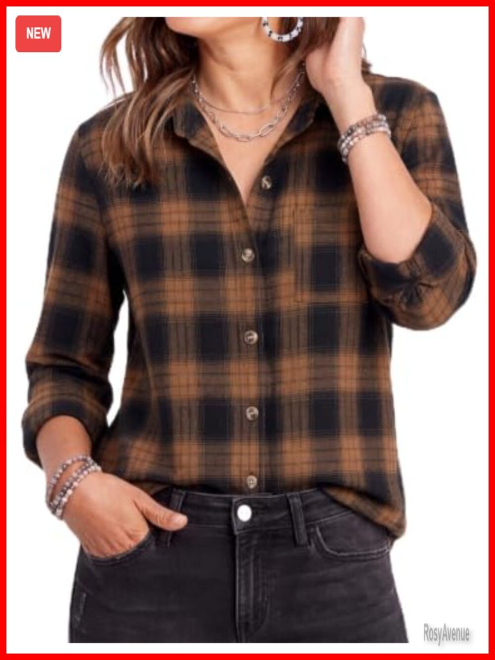 Zeagoo Womens Button Up Plaid Shirt Long Sleeve Blouse Fall Top
